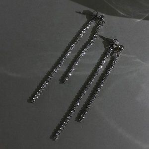 #NEW 925 Sterling Silver Shiny Chain Drop Earrings A